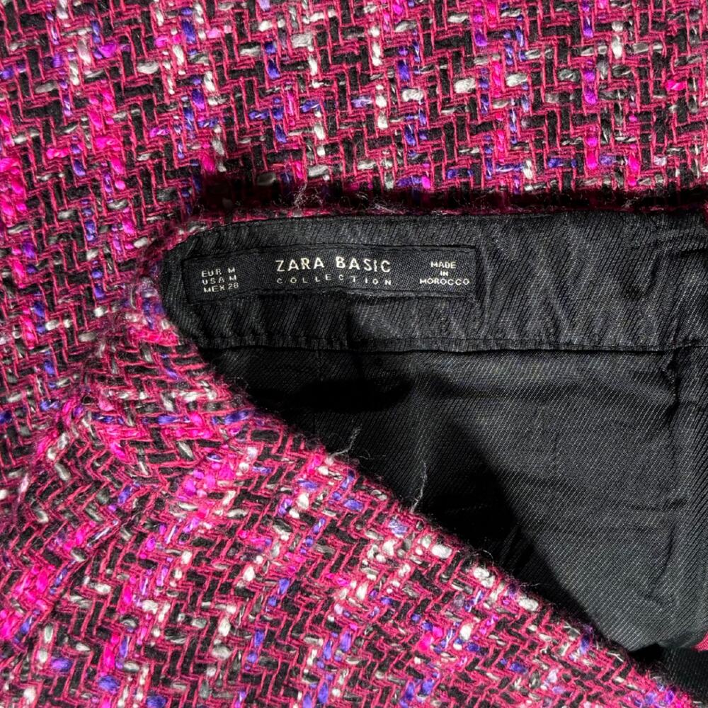 Zara Basic Magenta Pink Tweed Mini Skirt Fringe Trim Preppy Bouclé Medium - Picture 4 of 10